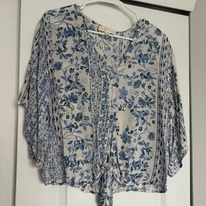 Lovestitch Blue/White Floral Tie Top
